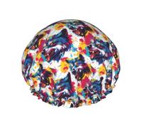 Large Shower Caps for Women Reusable - Double Colorful Graffiti Wolf Head Print Layer Hair Cap for Shower with Elastic Rope and Peva Lining