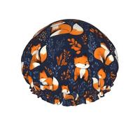 Large Shower Caps for Women Reusable - Double Cute Foxes Print Layer Hair Cap for Shower with Elastic Rope and Peva Lining
