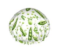 Large Shower Caps for Women Reusable - Fashion Comfy Bright Green Beans Print Double Layer Hair for Shower with Elastic Rope and Peva Lining