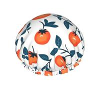 Large Shower Caps for Women Reusable - Fashion Comfy Bright Persimmon Print Double Layer Hair for Shower with Elastic Rope and Peva Lining