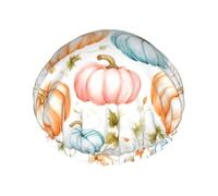 Large Shower Caps for Women Reusable - Fashion Comfy Colorful Pumpkin Maple Print Double Layer Hair for Shower with Elastic Rope and Peva Lining