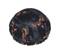 Large Shower Caps for Women Reusable - Fashion Comfy Cool Fire Mountain Dragon A Print Double Layer Hair for Shower with Elastic Rope and Peva Lining