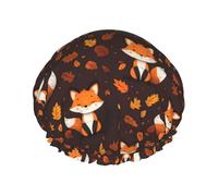 Large Shower Caps for Women Reusable - Fashion Comfy Cute Fox Fall Leaves Print Double Layer Hair for Shower with Elastic Rope and Peva Lining