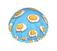 Large Shower Caps for Women Reusable - Fashion Comfy Cute Fried Egg Print Double Layer Hair for Shower with Elastic Rope and Peva Lining