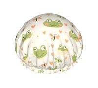 Large Shower Caps for Women Reusable - Fashion Comfy Cute Heart Frog Print Double Layer Hair for Shower with Elastic Rope and Peva Lining