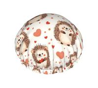 Large Shower Caps for Women Reusable - Fashion Comfy Cute Hedgehog Heart Print Double Layer Hair for Shower with Elastic Rope and Peva Lining