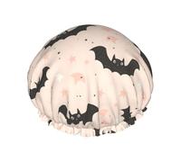 Large Shower Caps for Women Reusable - Fashion Comfy Cute Star Bat Print Double Layer Hair for Shower with Elastic Rope and Peva Lining