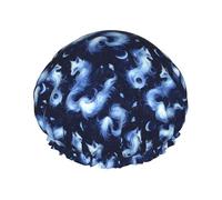Large Shower Caps for Women Reusable - Fashion Comfy Fantasy Fox Moon Print Double Layer Hair for Shower with Elastic Rope and Peva Lining