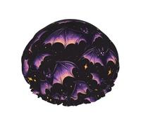 Large Shower Caps for Women Reusable - Fashion Comfy Purple Star Bat Print Double Layer Hair for Shower with Elastic Rope and Peva Lining