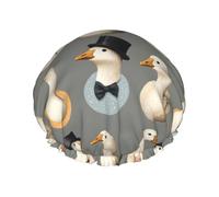 Large Shower Caps for Women Reusable - Fashion Comfy Realistic Cute Goose Print Double Layer Hair for Shower with Elastic Rope and Peva Lining