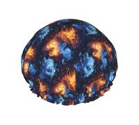 Large Shower Caps for Women Reusable - Fashion Comfy Red and Blue Fire Lion Head Print Double Layer Hair for Shower with Elastic Rope and Peva Lining