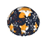 Large Shower Caps for Women Reusable - Fashion Comfy Smiling Cute Fox Print Double Layer Hair for Shower with Elastic Rope and Peva Lining