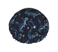 Large Shower Caps for Women Reusable - Fashion Comfy Starry Sky Lizard Print Double Layer Hair for Shower with Elastic Rope and Peva Lining
