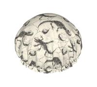 Large Shower Caps for Women Reusable - Fashion Comfy Vintage Lizard Skull Print Double Layer Hair for Shower with Elastic Rope and Peva Lining