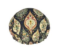 Large Shower Caps for Women Reusable - Fashion Comfy Vintage Pattern 1 Print Double Layer Hair for Shower with Elastic Rope and Peva Lining