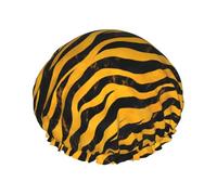 Large Shower Caps for Women Reusable - Fashion Comfy Yellow Black Zebra Print Double Layer Hair for Shower with Elastic Rope and Peva Lining