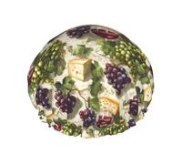 Large Shower Caps for Women Reusable - Grape and Cheese Print Double Layer Hair Cap for Shower with Peva Lining and Elastic Rope