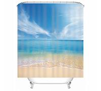Large Shower Curtains, Men's Shower Curtain Polyester Sea Beach Blue Waterproof Corner Shower Curtain 150X200cm