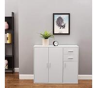 Large Sideboard Storage Unit 2 Drawers 3 Doors 100cm x 35.5cm x 83cm (White)