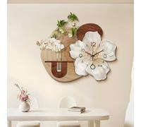 Large Silent Non Ticking Wall Clock 3d Floral Wall Art Decor With Floating Shelf And Glass Vase Modern Sculpture Wall Decor For Living Room Bedroom One Color 70x55cm/27.5x21.6in
