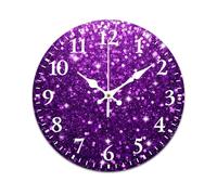 Large Silent Wall Clock, Beautiful Dark Purple Bling Glitter Sparkles Pattern Decorative Clocks for Living Room, Bedroom Kitchen, 25cm/9.84in