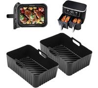 Large Silicone Air Fryer Liners for Ninja AF451UK/AF400UK/SL400UK 9.5L/Tower 9L/EMtronics for All 8.5-9.5 L Dual Air Fryers, 2PCS Reusable Air Fryer Trays, Ninja Foodi Max Double Stack Accessories