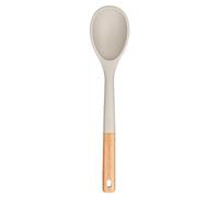 Large Silicone Cooking Spoons, Nonstick Solid Wooden Handle Spoon, Heat Resistan Silicone Kitchen Spoons for Cooking, Serving, Basting, Mixing, 13.2inch (Khaki)