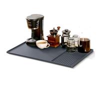 Large Silicone Mat Under Coffee Machines 40.5x61cm with Raised Edges Stackable 19x40cm, Multi-Functional Base Mat, Nonstick Heat Resistant Coffee Bar Mat for Countertop, Dish Drying Mat(Grey)