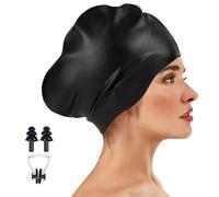 Large Silicone Swimming Cap Set with Ear Plugs Nose Clip Oversized Elastic Swim for Long Thick Hair Ideal Training Water