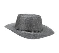 Large Silver Coloured Glitter Cowboy Hats Fancy Dress Hats (Pack of 12)