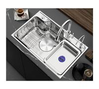 Large Silver Kitchen Sink, 304 Stainless Steel Kitchen Bar Sink With Pull-out Faucet, Drinking Tap, Drain Knob And Drain Set, Multifunctional Workstation Sink, Nano Coated (Size : 75x48x21cm)