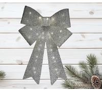 Large Silver light Up Christmas Bow Decoration Indoor LED Door Bow 60cm x 40cm