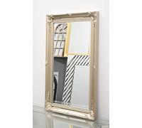 LARGE SILVER ORNATE WALL MIRROR RUSTIC SILVER FRENCH HALLWAY BATHROOM WOODEN FLOWERY DESIGN (104 * 74CM)