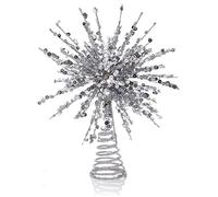 Large Silver Spiky Sequin Star Tree Topper 24cm - Luxury Christmas Decoration