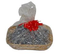 Large Silver Wicker Christmas Hamper Gift Wrap DIY Kit Shredded Paper Ribbon Bow 300mm x 230mm x 50mm