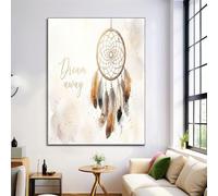 Large Simple Watercolor Dreamcatcher Unframed Canvas Wall Art, Bohemian Feathers Wall Decor, Beige Modern Art Poster Canvas Painting Picture For Living Room Office Bedroom, Frameless, 30X40Cm