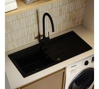 Large Single Bowl Black Inset Composite Kitchen Sink with Reversible Drainer - Enza Alice
