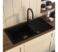 Large Single Bowl Black Inset Granite Composite Kitchen Sink with Reversible Drainer - Enza Laurie