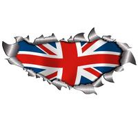 Large Single Union Jack Flag Metal Rip Open Sticker