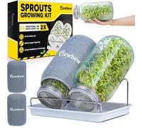 [LARGE SIZE] 2000ml(68oz) Seed Sprouting Mason Jar Kit with Stand,Drain Tray, Screen Lids,Blackout Sleeves,Good Ventilation & Drainage Capacity,Growing Fresh Organic Mung Beans,Broccoli & Microgreens