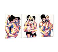 Large Size 3 Panels Sexy Men Gay Wall Art Canvas Paintings Colorful Nordic Sexy Home Wall Decoration Poster for Living Room Bedroom Wooden Inner Framed Ready to Hang-24x36 inch x 3pcs
