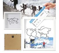 Large Size 30*30CM Adventure Archive Box with Slot, White Wooden Travel Memory Box with World Map Design, Life in A Box Frame, Adventure Archive Box Frame for Travel, Movie and Sporting Memory Tickets