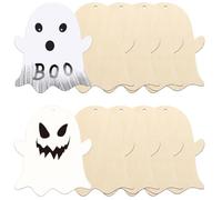 Large Size 7 inch Unfinished Wooden Halloween Ornaments to Paint, DIY Blank Unfinished Ghost Wood Discs Ornament for Crafts Hanging Autumn Decorations(10Pcs)
