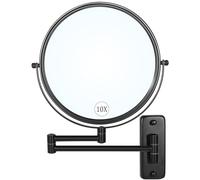 Large Size 9-in Wall Mounted Magnifying Makeup Mirror 1X/10X Magnification,Extendable Bathroom Mirrors Wall Mount Vanity Mirror for Shaving,12-in Folding Arm,Flexible Adjustable,Space-Saving,No Light