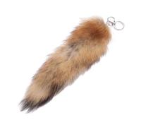 Large Size Animal Tail Keychain,Fluffy Fox Tail Fake Fur Car Cute Keychains for Women Pompom Pendant Key Ring, Khaki
