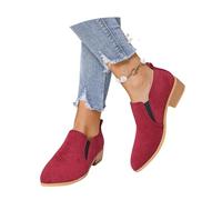 Large Size Ankle Boots For Women Elegant Chelsea Booties With Block Heel Slip-on Short Boots Vintage Booties With Leopard Print Women Ankle Shoes, 36-43EU(Red,6.5 UK)