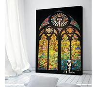 Large Size Canvas Wall Art Banksy Graffiti Framed Painting Wall Decor Boy Praying in Church Artwork Print on Canvas Ready to Hang 120x80cm