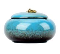 Large Size Color Glaze Cigar Ashtray Windproof and Rainproof Outdoor Ceramic Ashtray Travel Portable Ash Tray with Metal Lifting Ring Lid Decorative Ashtray (Blue)