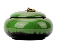 Large Size Color Glaze Cigarette Ashtray - Windproof and Rainproof Outdoor Ceramic Ashtray - Travel Portable Ash Tray with Metal Lifting Ring Lid - Decorative (Green)