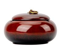 Large Size Color Glaze Cigarette Ashtray - Windproof and Rainproof Outdoor Ceramic Ashtray - Travel Portable Ash Tray with Metal Lifting Ring Lid - Decorative (Red)